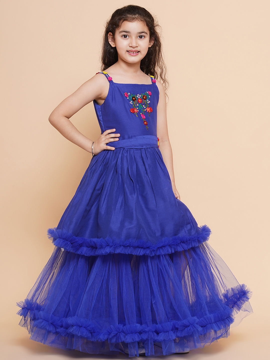 Bitiya by Bhama 
Girls Floral Embroidered Satin Fit & Flare  Dress