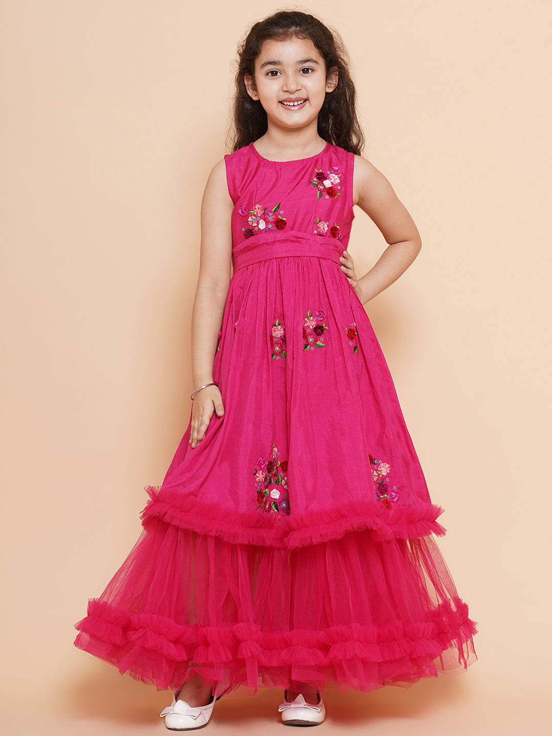 Bitiya by Bhama 
Girls Floral Embroidered Fit & Flare Maxi Dress
