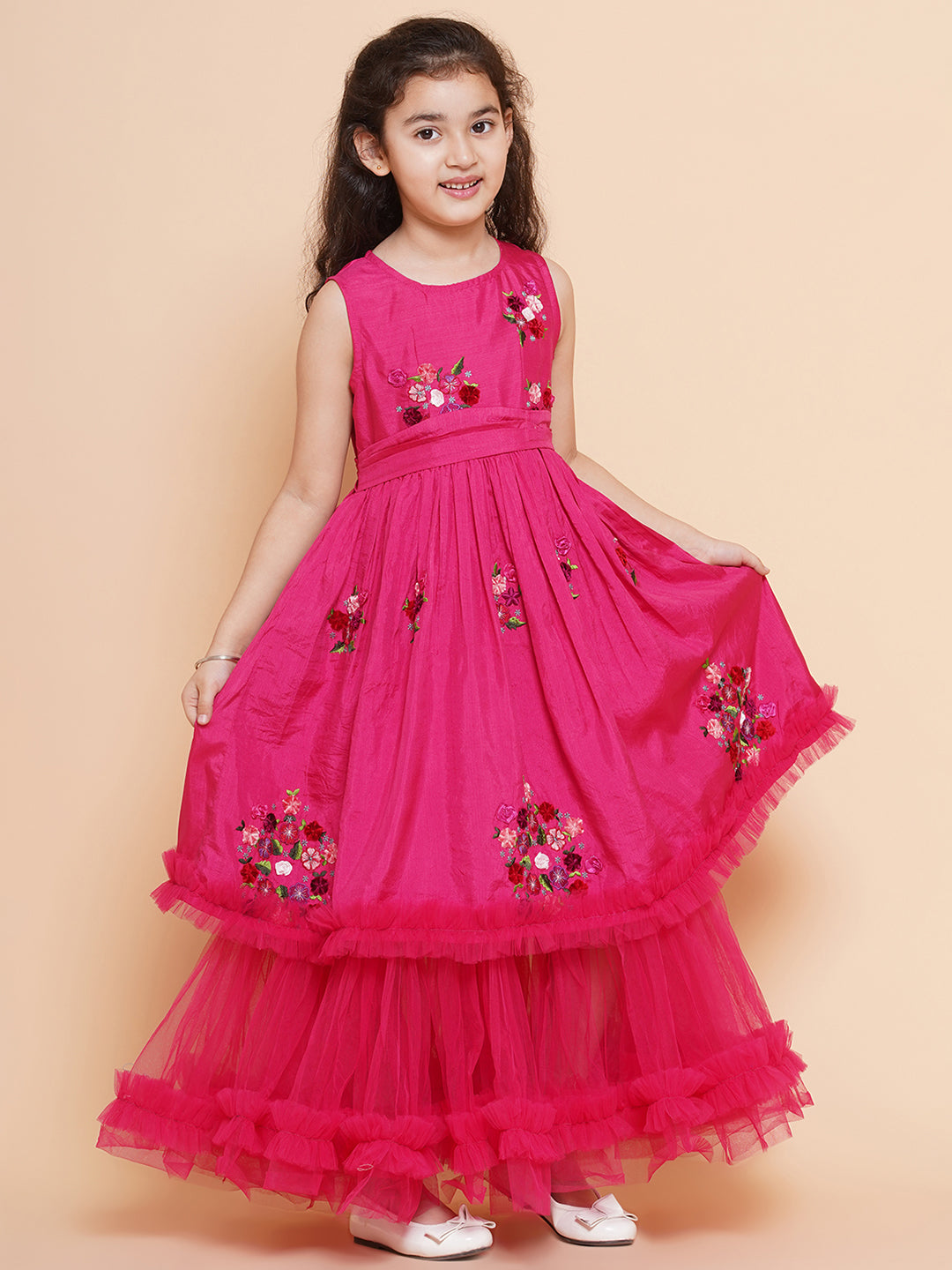 Bitiya by Bhama 
Girls Floral Embroidered Fit & Flare Maxi Dress