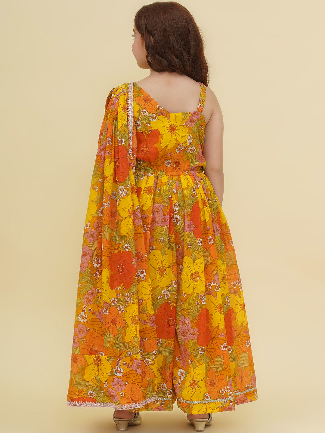 Bitiya by Bhama Girls Yellow & Multi Jumpsuit Maxi Dress.