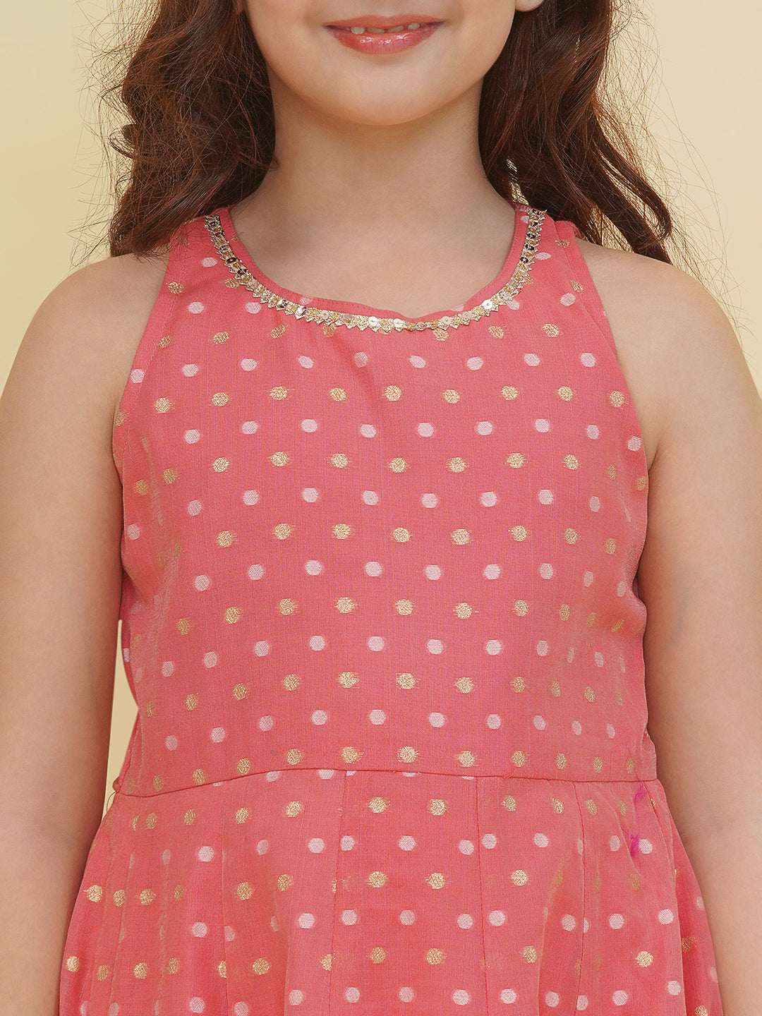 Bitiya by Bhama Girls Peach Woven Design Maxi Dress.