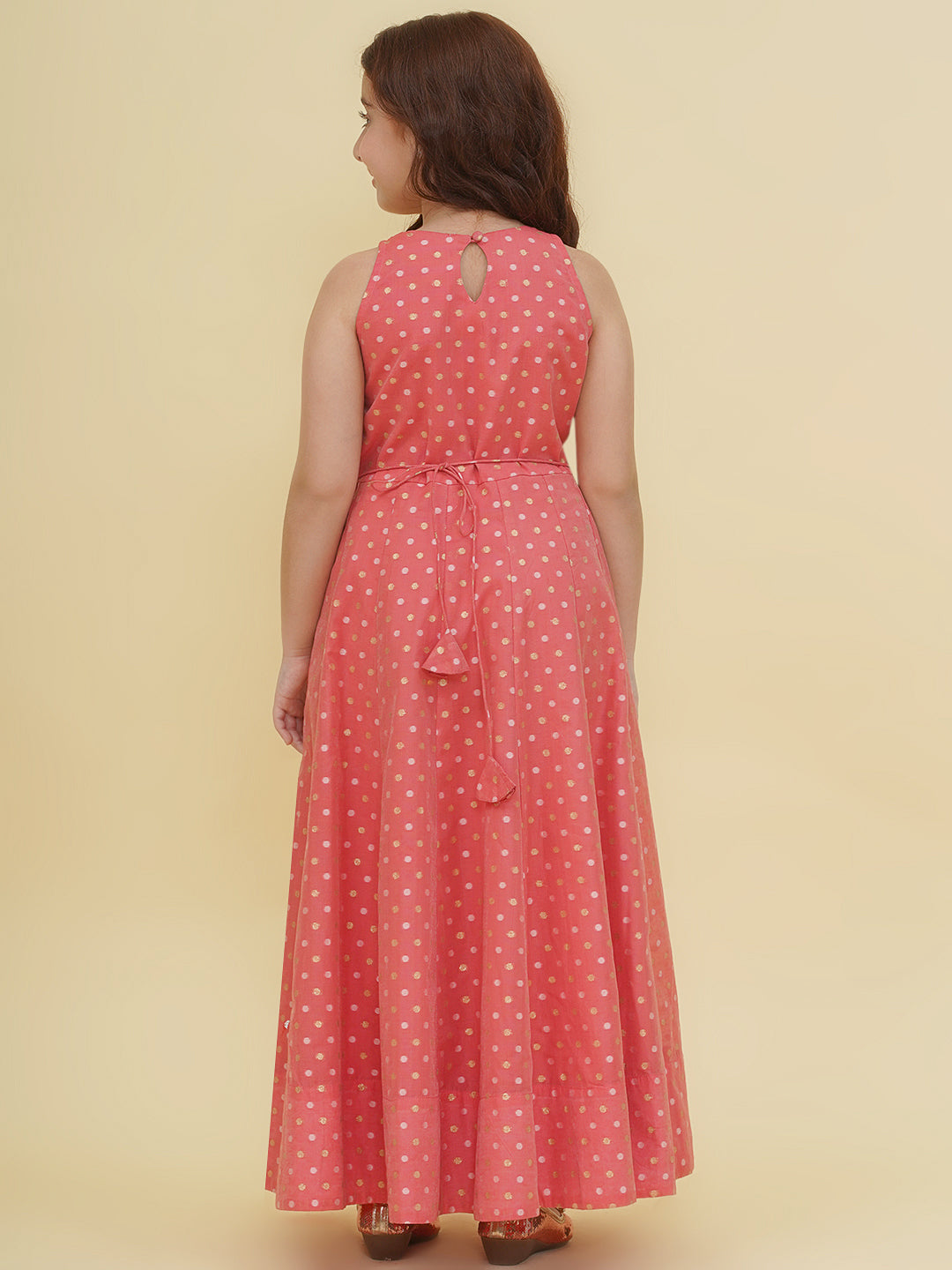 Bitiya by Bhama Girls Peach Woven Design Maxi Dress.