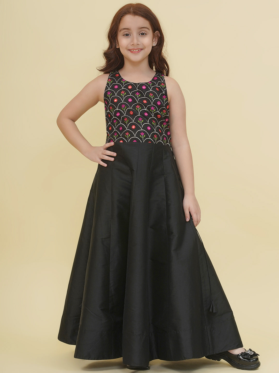 Bitiya by Bhama Girls Black Embroidery Maxi Dress.