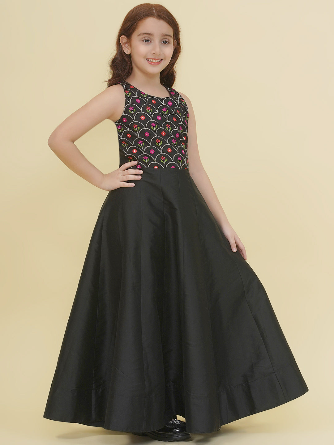 Bitiya by Bhama Girls Black Embroidery Maxi Dress.