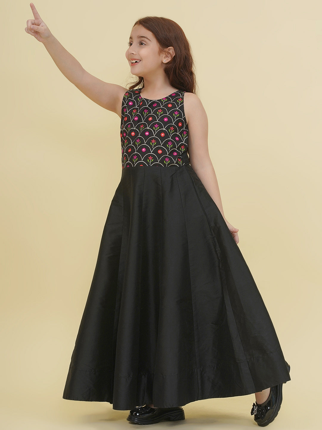 Bitiya by Bhama Girls Black Embroidery Maxi Dress.