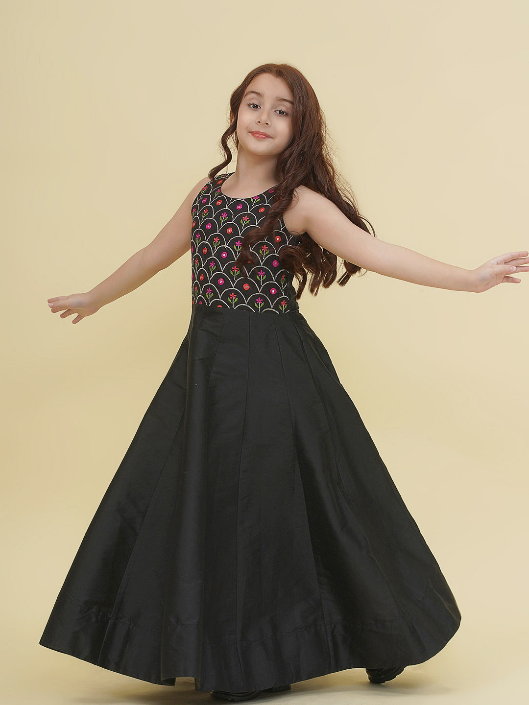 Bitiya by Bhama Girls Black Embroidery Maxi Dress.