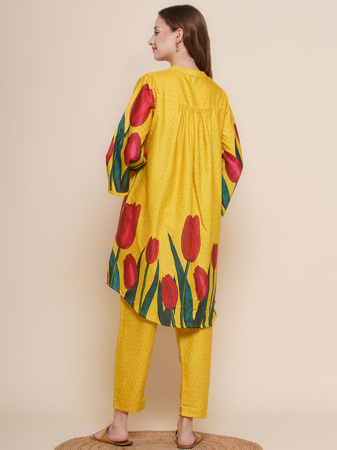 Women Mustard Yellow Tulip Printed Kurta with Palazzos