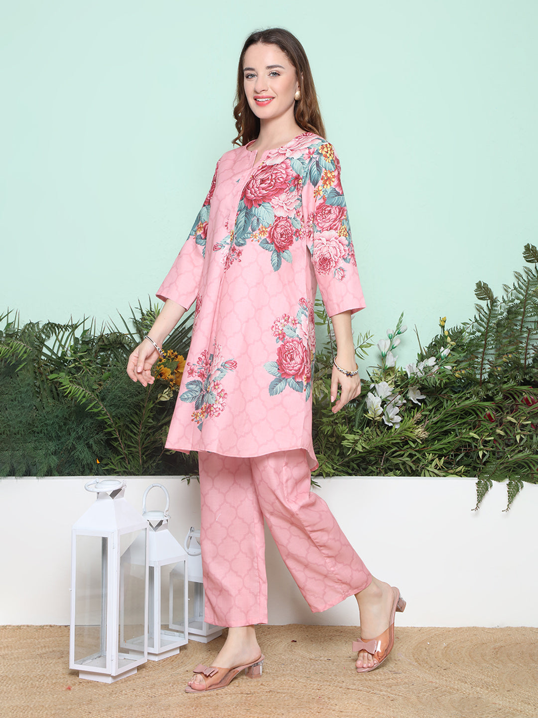 Peach Multi Printed Kurta with Pant.