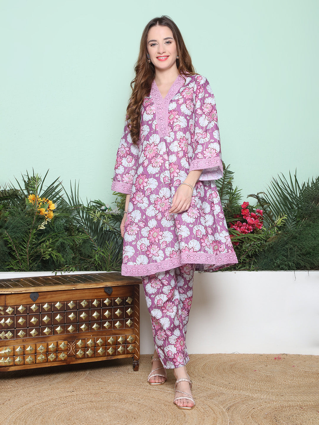 Purple Multi Printed Kurta with Pant.