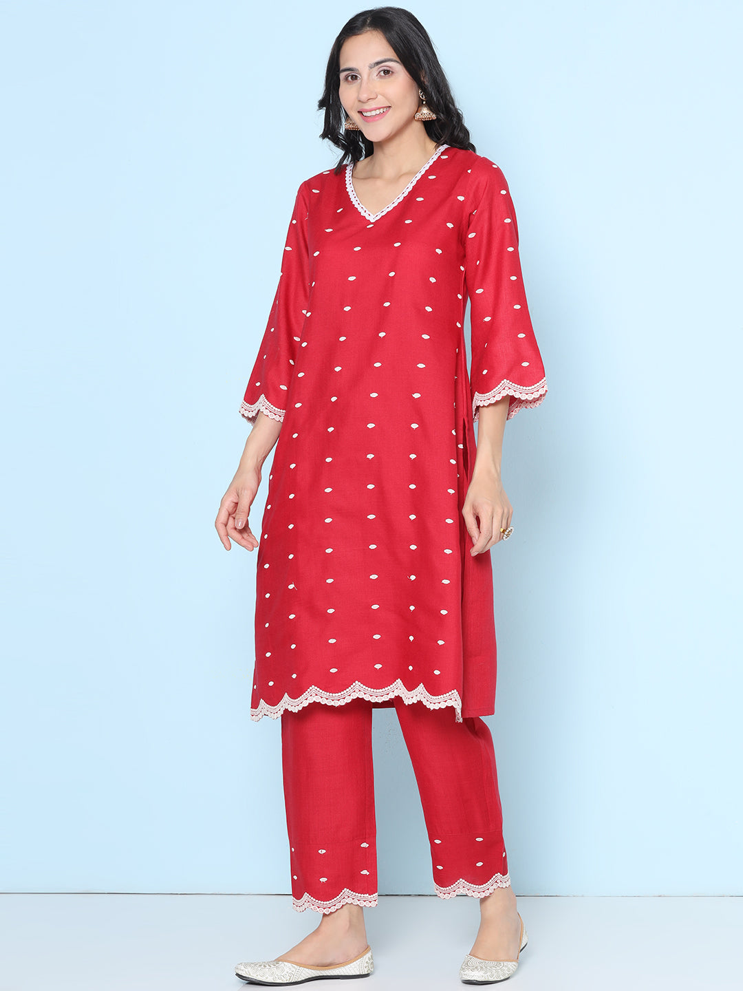Maroon Colour Embroidered Kurta With Maroon Solid Trousers