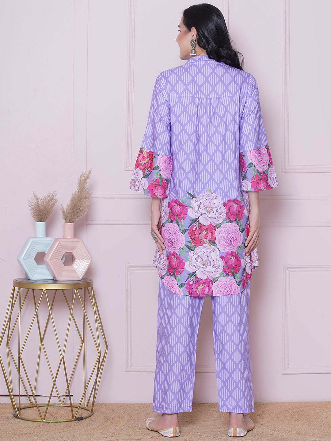 Purple Stripes Multi Floral Printed Kurta set