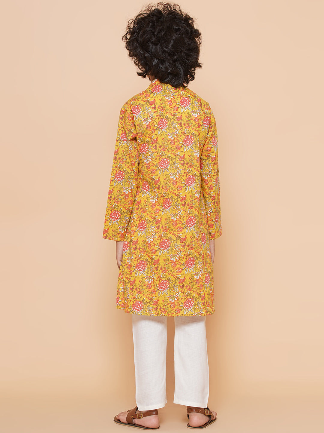 Bittu By Bhama Boys Mustard Yellow Printed Kurta with Pyjamas