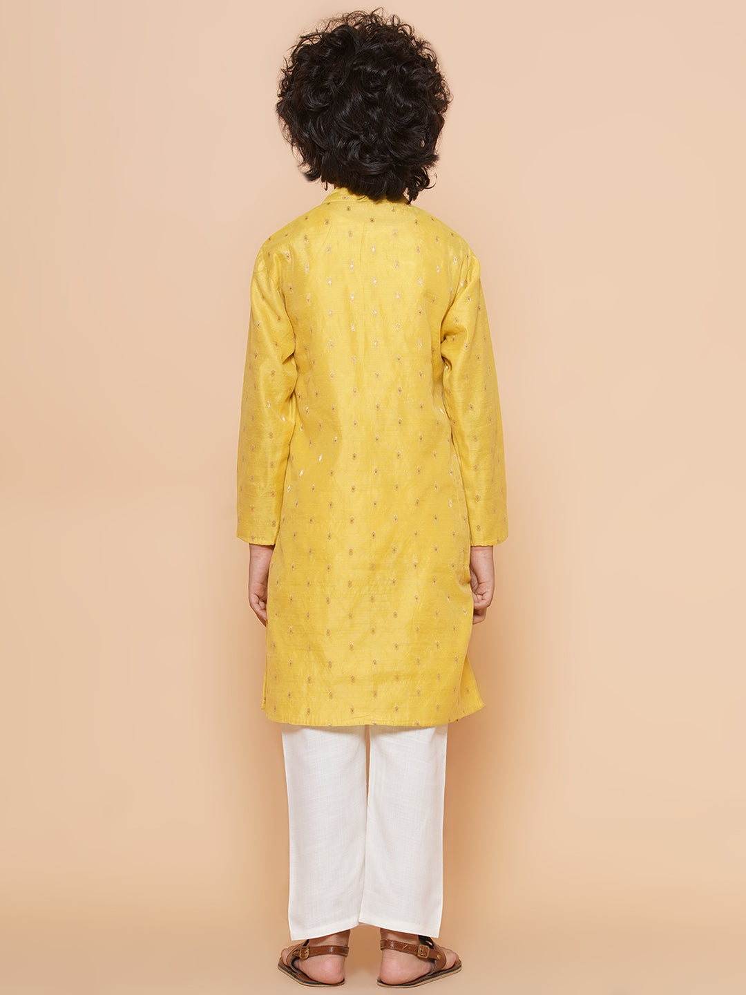 Bittu By Bhama Boys Yellow Self Design Booti Kurta with Pyjamas