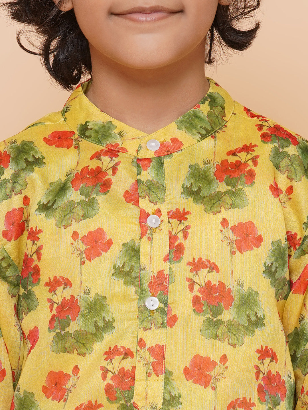 Bittu By Bhama Boys Yellow Printed Kurta with Pyjamas