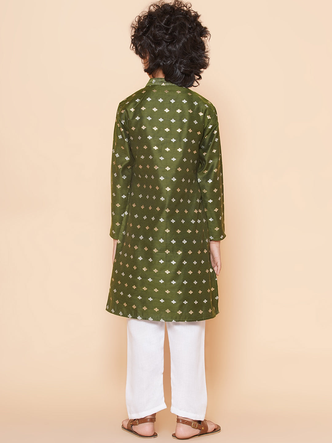 Bittu By Bhama Boys Green Self Design Booti Kurta with Pyjamas
