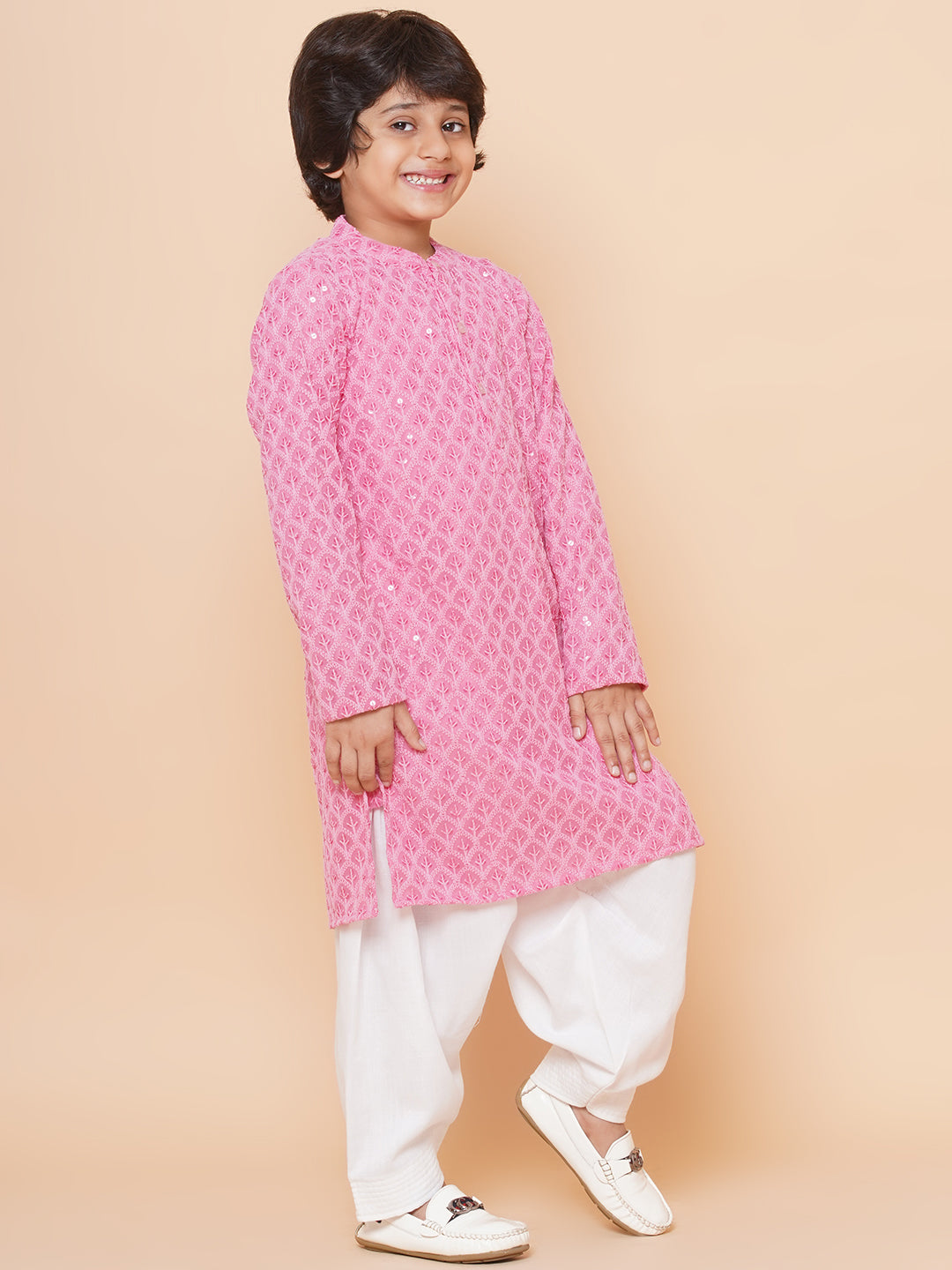 Bittu By Bhama Boys Peach Sequins Embroidered Kurta with Salwar