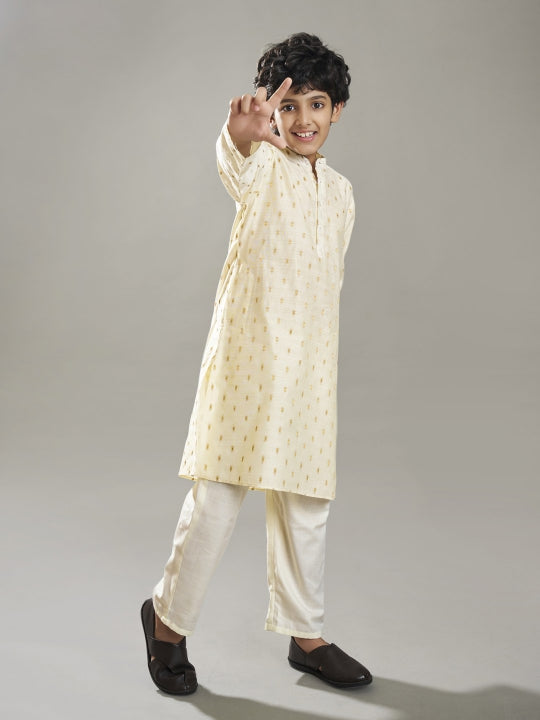 Bittu By Bhama Boys off white modal booti  kurta  with pajama