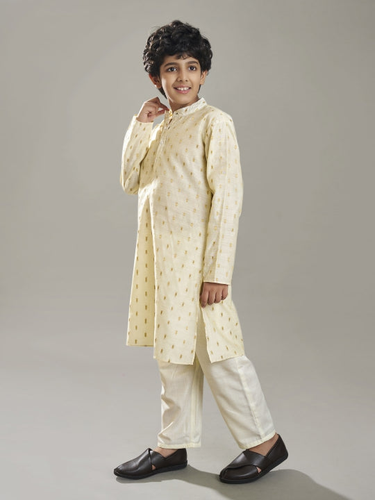 Bittu By Bhama Boys off white modal booti  kurta  with pajama