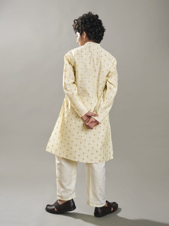 Bittu By Bhama Boys off white modal booti  kurta  with pajama