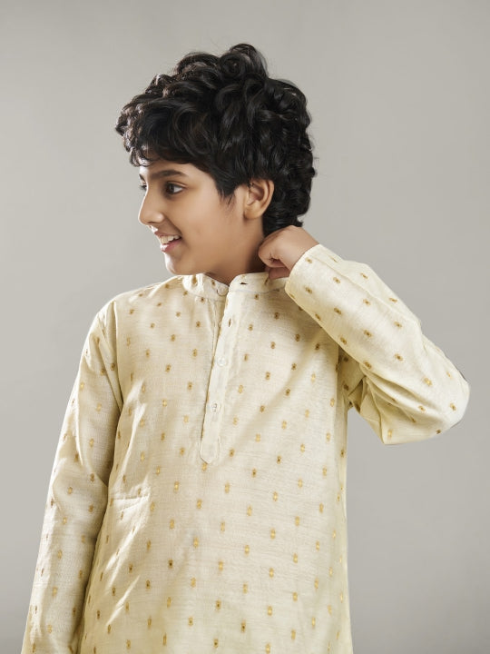 Bittu By Bhama Boys off white modal booti  kurta  with pajama