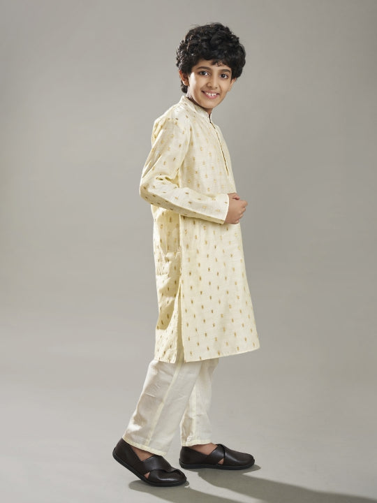 Bittu By Bhama Boys off white modal booti  kurta  with pajama
