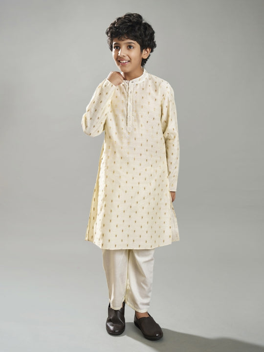 Bittu By Bhama Boys off white modal booti  kurta  with pajama