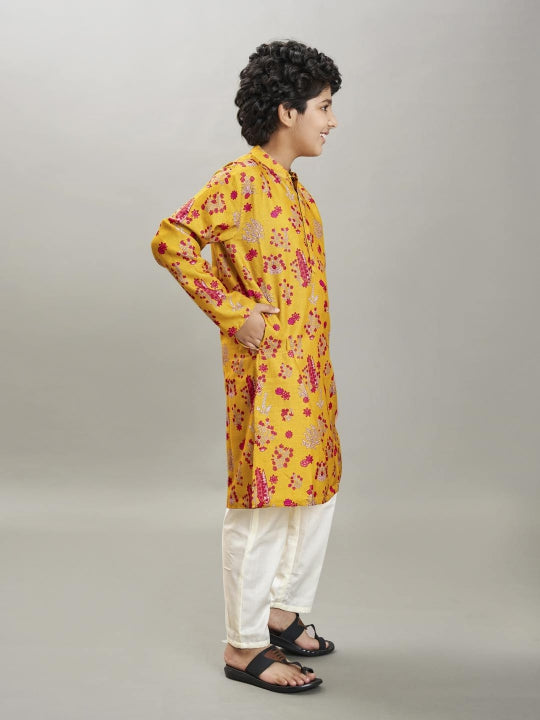 Bittu By Bhama Boys yellow & red kurta with a white pajama
