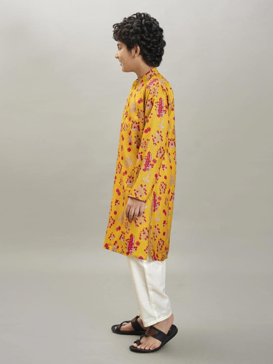 Bittu By Bhama Boys yellow & red kurta with a white pajama
