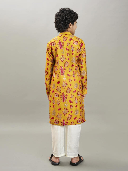 Bittu By Bhama Boys yellow & red kurta with a white pajama