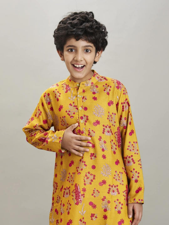 Bittu By Bhama Boys yellow & red kurta with a white pajama