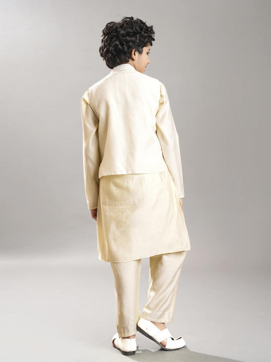 Bittu By Bhama Boys off white kurta pajama with  modal booti embroidery  jacket