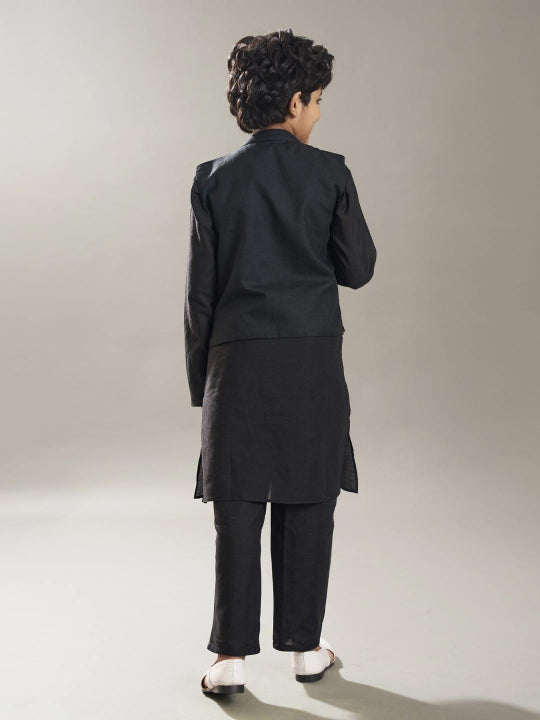 Bittu By Bhama Boys Black  kurta matching pajama with a black embroidery jacket