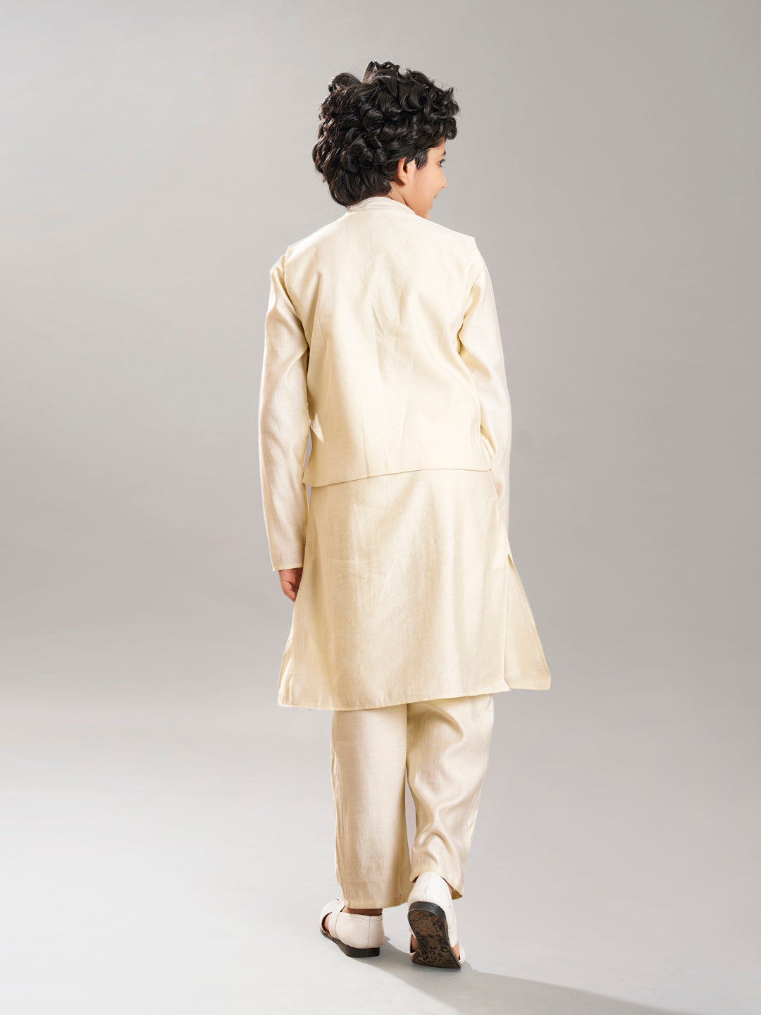 Bittu By Bhama Boys off white kurta pajama with a off white embroidery jacket