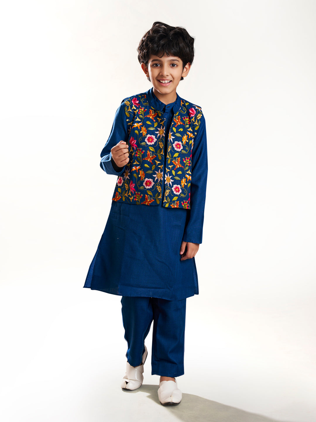 Bittu By Bhama Boys blue kurta pajama with a blue embroidry jacket