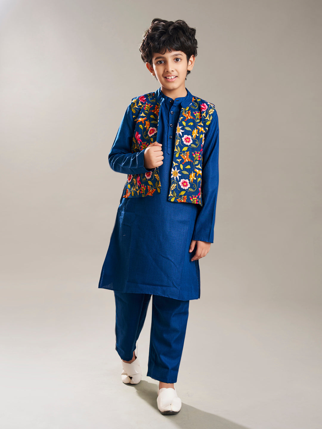 Bittu By Bhama Boys blue kurta pajama with a blue embroidry jacket