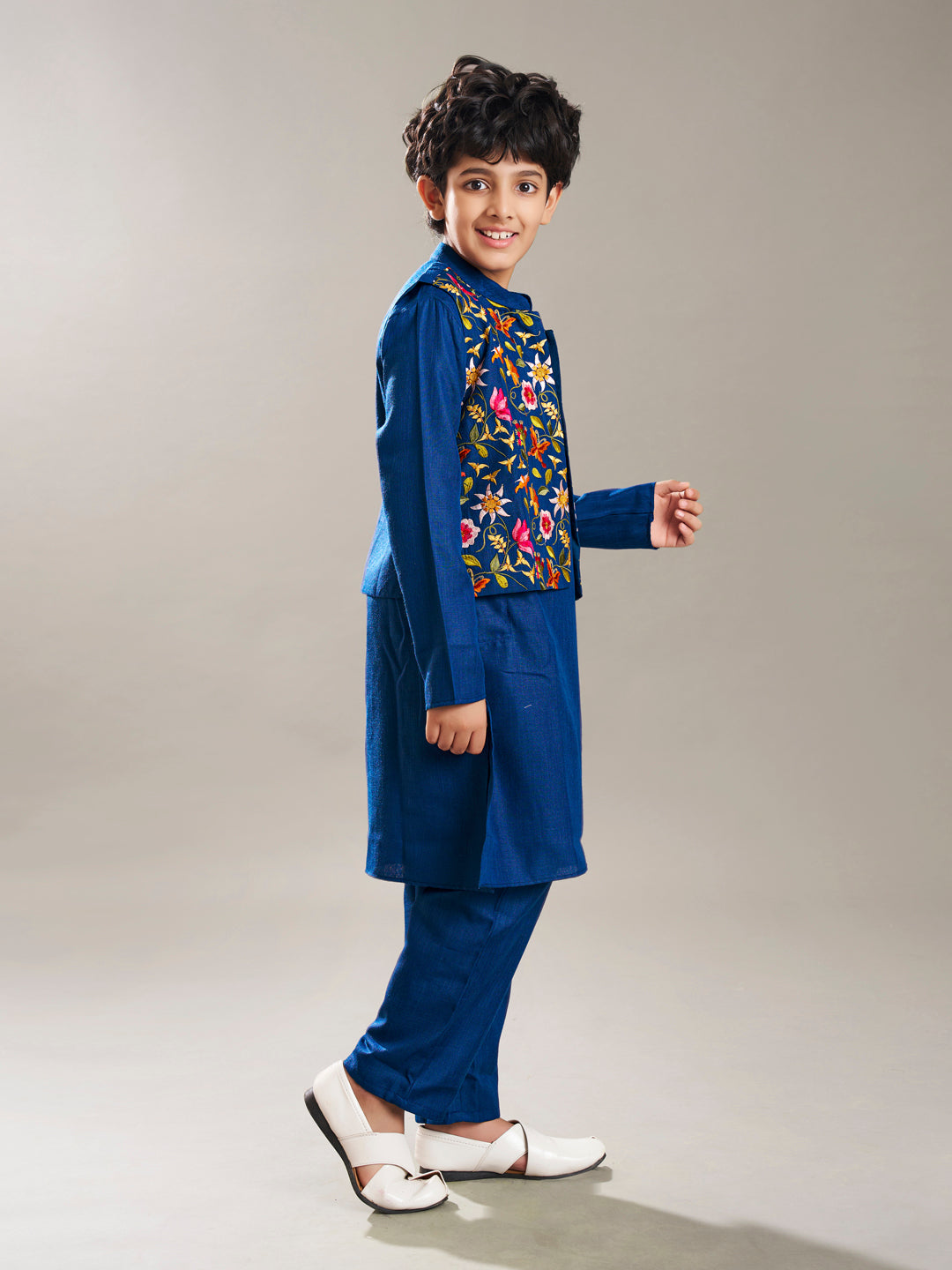 Bittu By Bhama Boys blue kurta pajama with a blue embroidry jacket