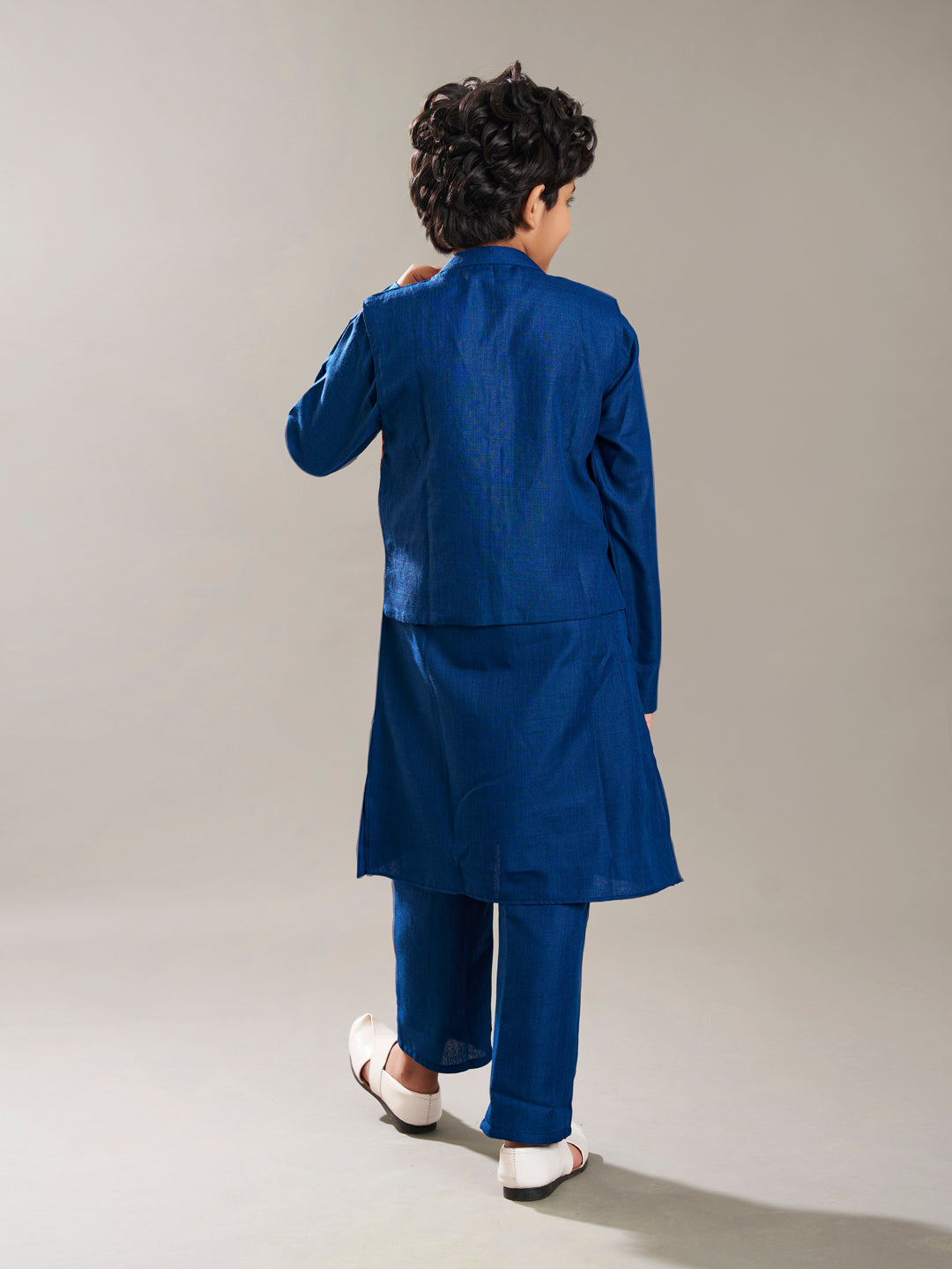 Bittu By Bhama Boys blue kurta pajama with a blue embroidry jacket