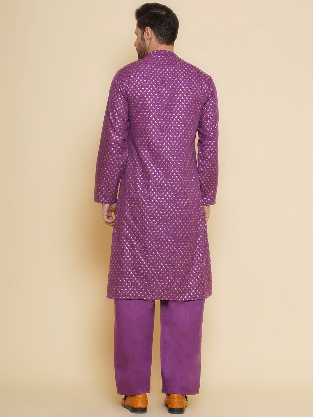Baawara By Bhama Men Purple ethnic motifs Foil Printed Festive Kurta Pyjamas