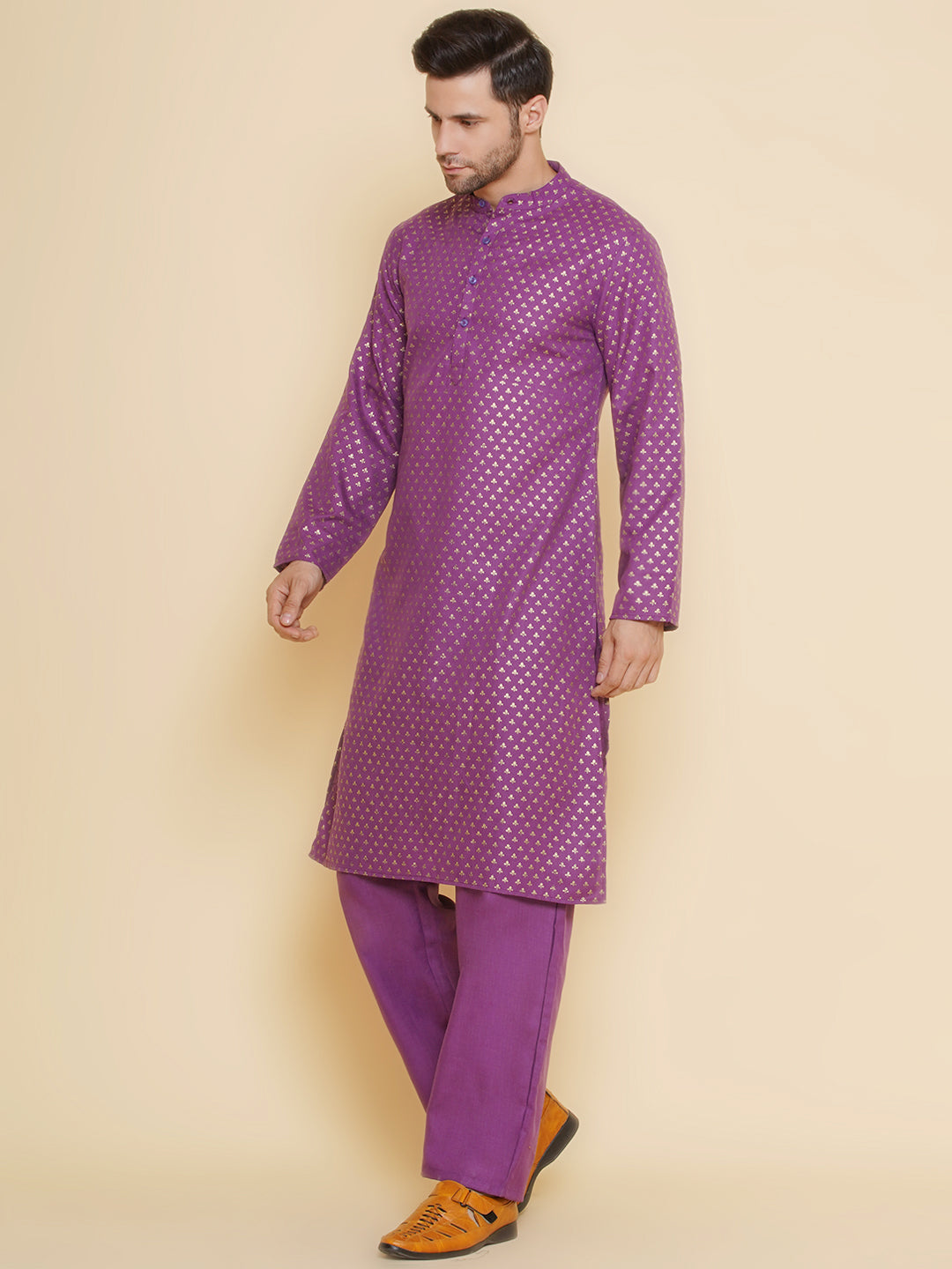 Baawara By Bhama Men Purple ethnic motifs Foil Printed Festive Kurta Pyjamas