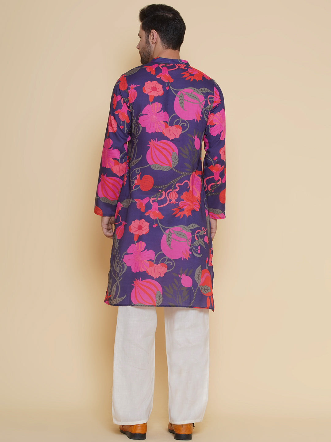 Baawara By Bhama Men Purple & Pink Digital Floral Print Festive Kurta Pyjamas