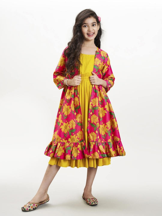 Bitiya by Bhama yellow & pink floral printed Dress