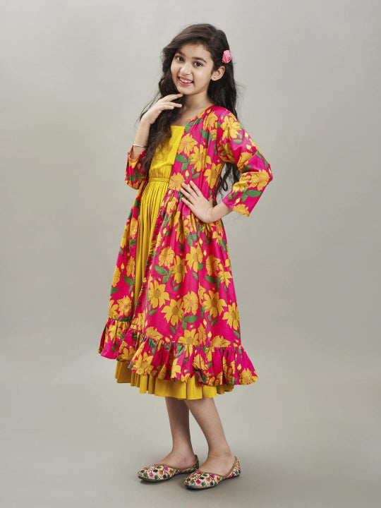 Bitiya by Bhama yellow & pink floral printed Dress