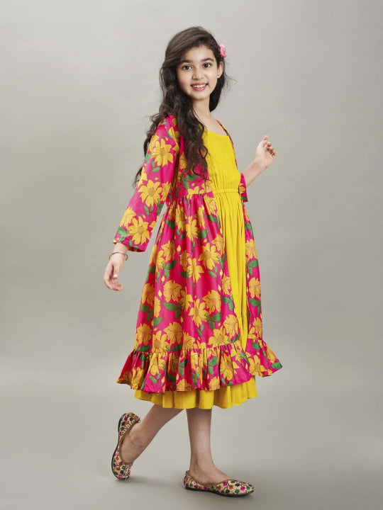 Bitiya by Bhama yellow & pink floral printed Dress