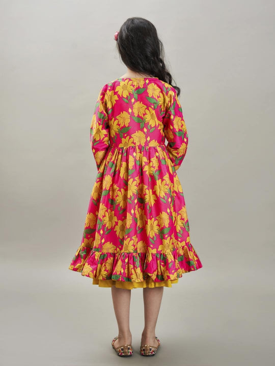 Bitiya by Bhama yellow & pink floral printed Dress