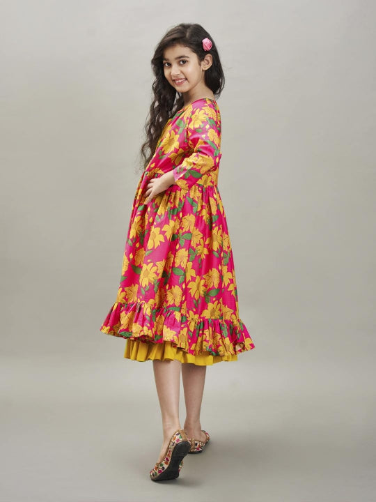 Bitiya by Bhama yellow & pink floral printed Dress