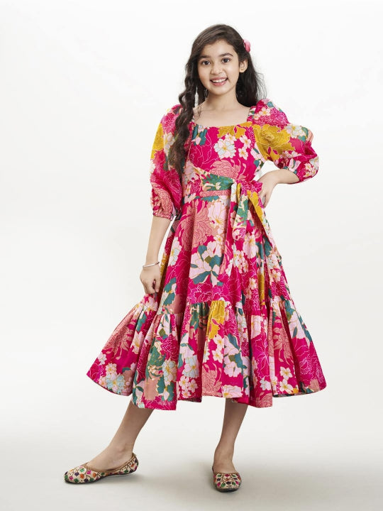 Bitiya by Bhama pink  & white floral printed Dress