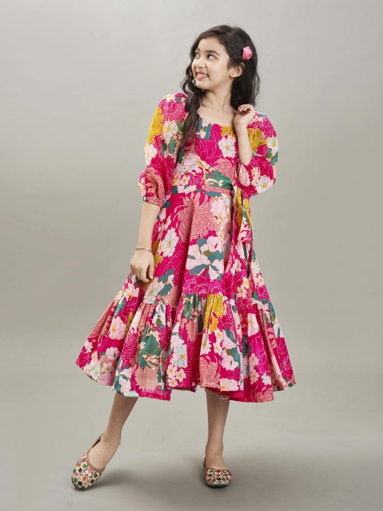Bitiya by Bhama pink  & white floral printed Dress