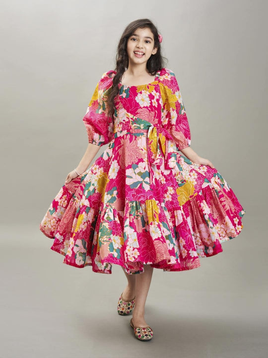 Bitiya by Bhama pink  & white floral printed Dress