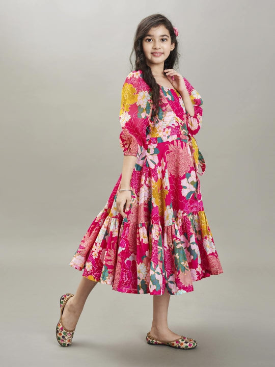 Bitiya by Bhama pink  & white floral printed Dress