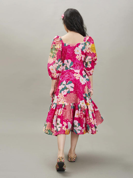 Bitiya by Bhama pink  & white floral printed Dress